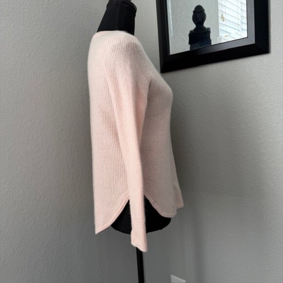 Cashmere Crew Neck Ribbed Fisherman Sweater Blush Pink XS - Picture 4 of 13